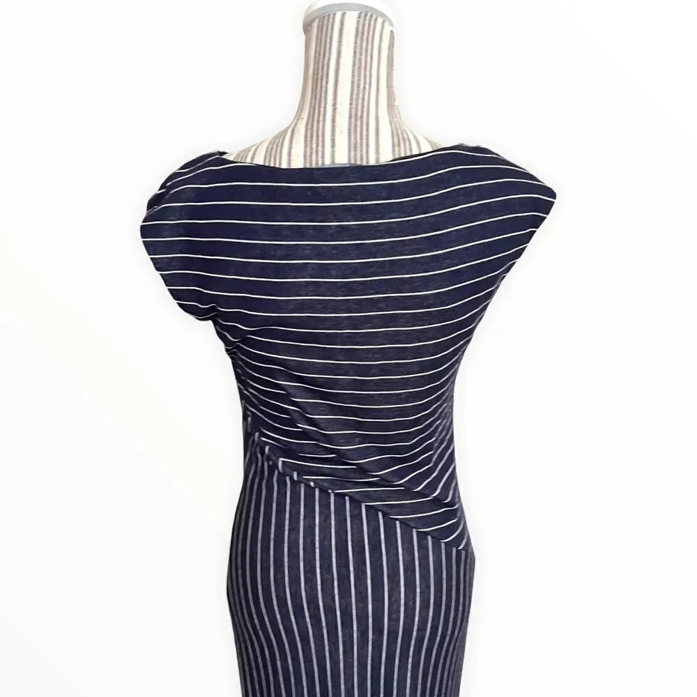 ARMANI EXCHANGE | Navy | White Stripes Midi Dress - Picture 7 of 8